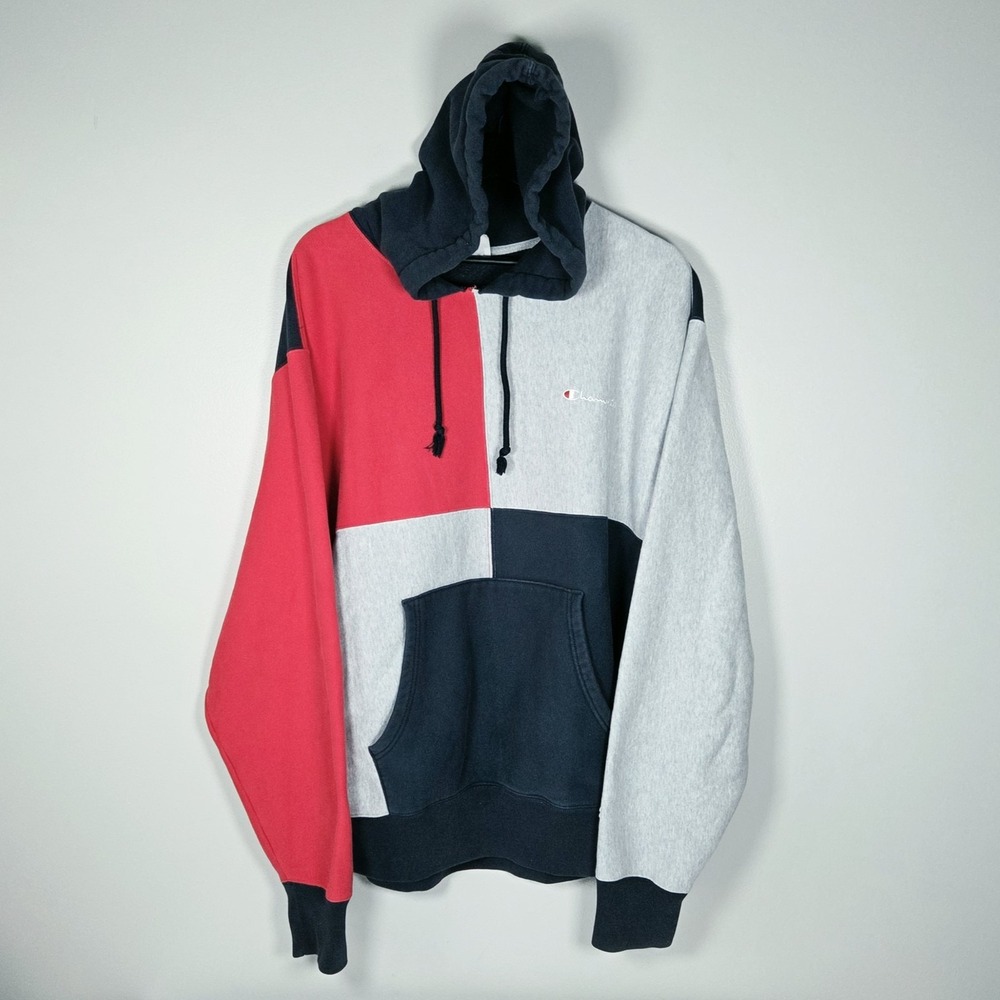 Champion Reverse Weave Colorblock Patchwork Hoodie - Men's XL